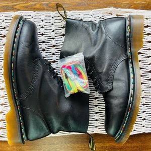 Dr. Martens 1460 Pascal Rainbow Stitch Lace Up Boot, Black, Men’s size 10.